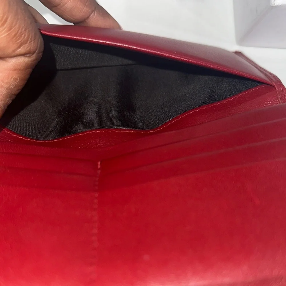 Dior Red Leather Wallet with Metallic Detail